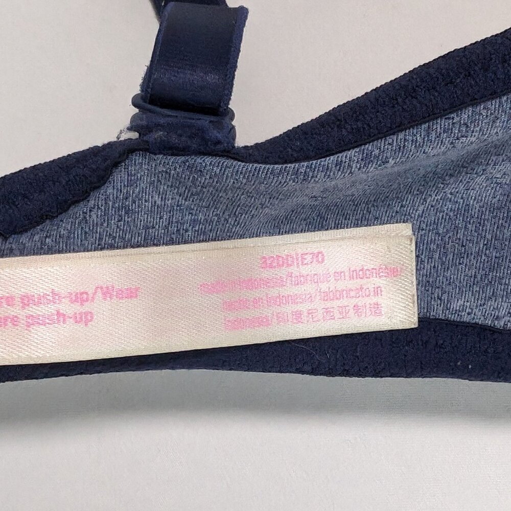 Pink Victoria Secret Navy Floral Print Underwire Bombshell Bra Women's Size 32DD - Picture 4 of 5
